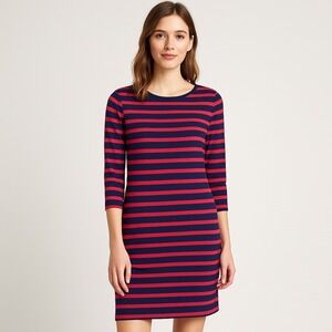 Red & Navy Striped Cotton Sheath‎ Dress Women Medium Coastal Beach Preppy Brunch